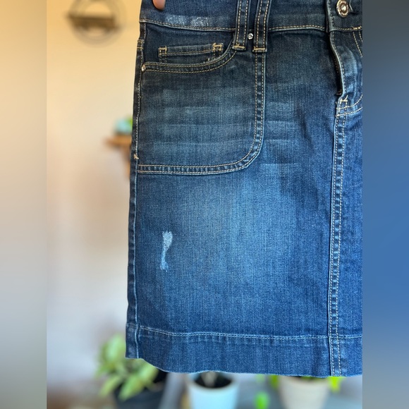 White House Black Market Jean Skirt with Embellished and Braided Pockets - Picture 6 of 7